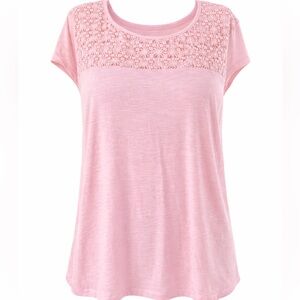 Pink Lace Crochet Hi Low Blouse Short Sleeve Medium Fresh